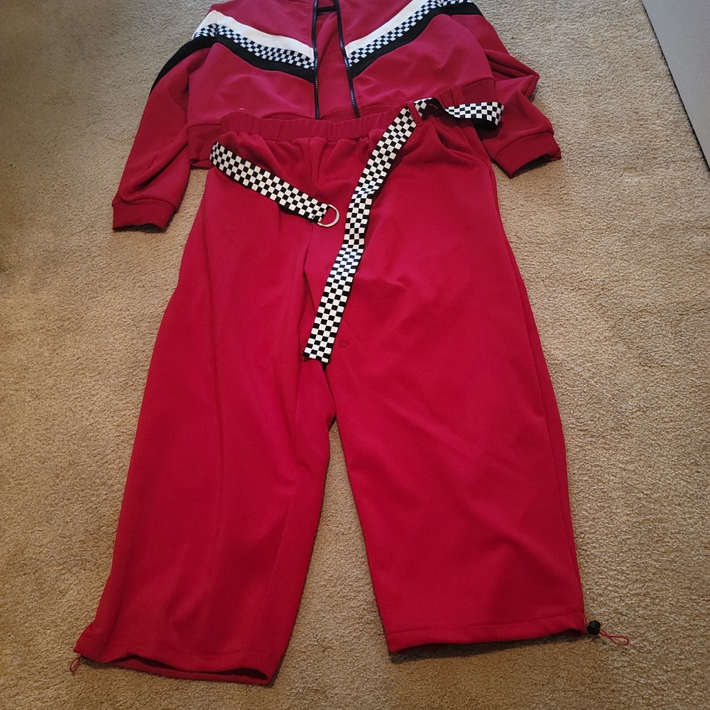 Red with black white racer trim 2 piece set. Size 3xl